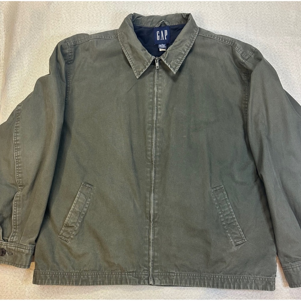 Gap Harrington Jacket Mens XL Green Cotton Canvas Vintage Y2K Full Zip Classic